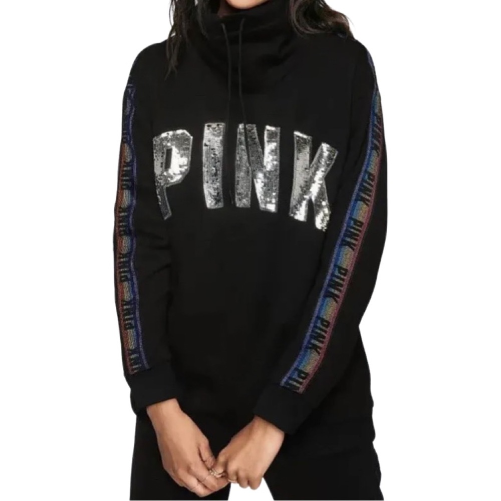 Pink Victorias Secret Color Change Show Jacket XS Rainbow Trim Detail Black